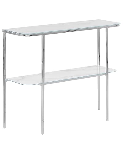 Konsolentisch Marmor Optik weiß Glas mit silbernen Metallbeinen elegant Calvert von Beliani