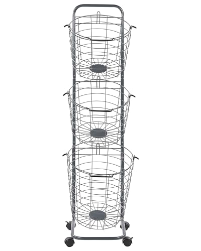 Korbständer 3er Set auf Rollen Grau Metall Modern Funktional Ayapal von Beliani