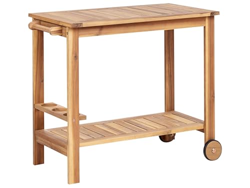 Küchenwagen 2 Etagen zertifiziertes Holz Hellbraun rollbar 3 Halter Sassari II von Beliani