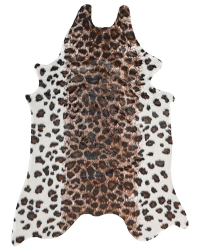 Kunstfell Teppich Leopardenmuster braun weiß Überwurf Fellform 130 x 170 cm Bogong von Beliani