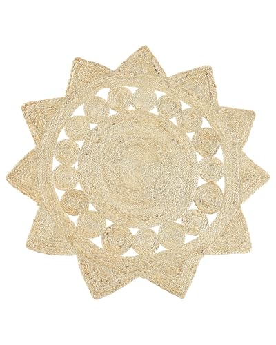 Kurzflor Teppich rund 120 cm beige aus Jute Sternform Boho Chic Stil Araban von Beliani