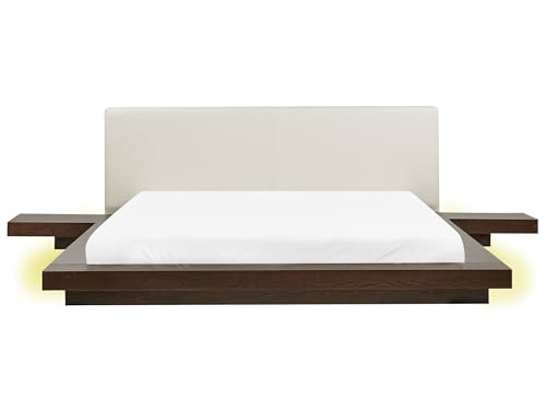 Beliani LED Bett Kunstleder Holzfurnier dunkle Esche Nachttische Lattenrost 180x200cm Zen von Beliani