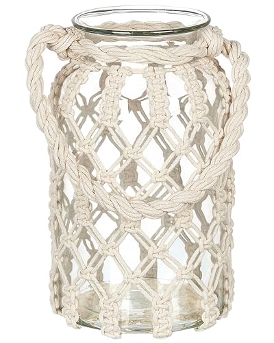 Laterne Glas weiß 28 cm mit Griff Makramee geflochten Tischdeko Boho Jalebi von Beliani
