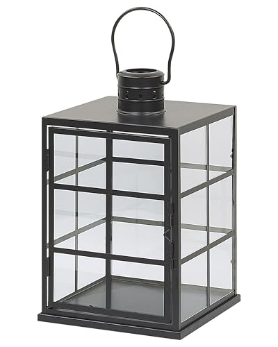 Laterne Schwarz rechteckig mit Glaseinsatz Industrie Look Bintan von Beliani