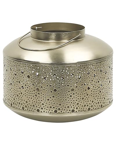 Laterne in Gold aus Metall mit Lochmuster und Henkel 22 cm Vintage Look Corfu von Beliani