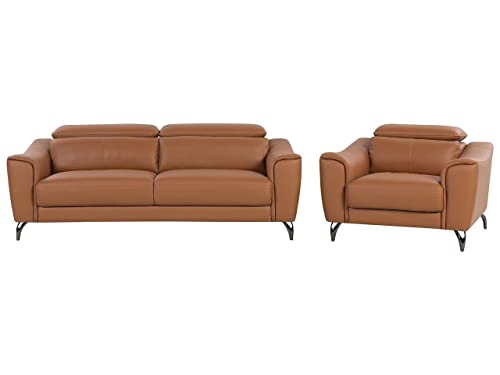 Ledersessel Ledersofa Goldbraun mit Kopfstützen modernes Wohnzimmer-Set Narwik von Beliani