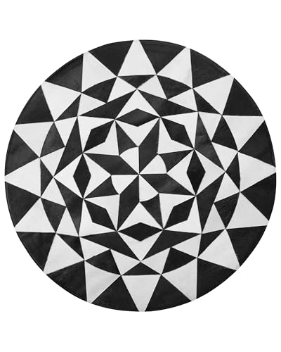 Lederteppich mit geometrischem Muster schwarz/weiß rund 140 cm Turgutlu von Beliani