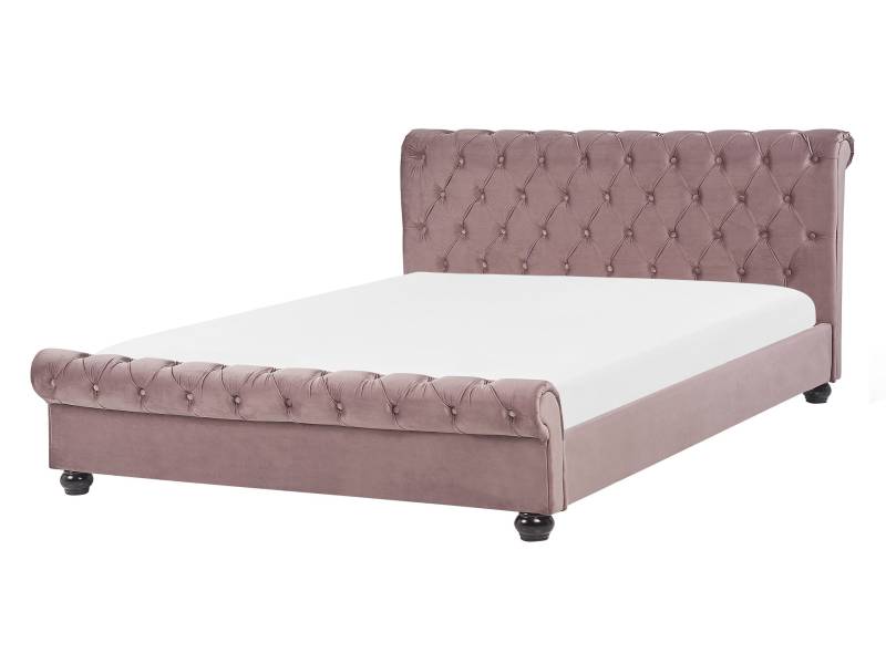 Letto matrimoniale in tessuto rosa in stile Chesterfield 140x200 cm von Beliani