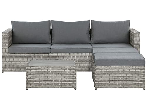 Beliani Linksseitiges Lounge Set Polyrattan grau 2 Ottomanen Auflagen Couchtisch Sabbia Beliani Linksseitiges Lounge Set Polyrattan grau 2 Ottomanen Auflagen Couchtisch Sabbia von Beliani