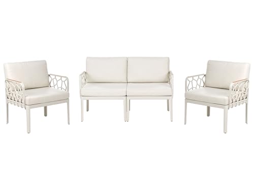 Lounge Set 3-teilig Kunststoff Auflagen hellbeige Gartensofa und 2 Sessel Eriche von Beliani