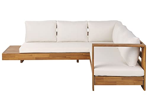 Lounge Set Akazienholz hellbraun 5-Sitzer Auflagen cremeweiß Modern Marettimo von Beliani