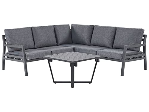 Lounge Set Ecksofa Couchtisch schwarz Aluminium Auflagen Polyester grau Vizzini von Beliani