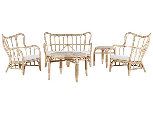 Lounge Set Heller Holzfarbton 4er Sitzer Rattan Auflagen Beige Brindisi von Beliani