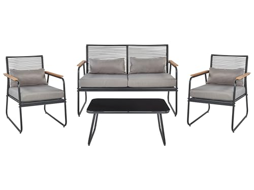 Lounge Set Metall schwarz 4-Sitzer Auflagen grau Pomonte Lounge Set Metall schwarz 4-Sitzer Auflagen grau Pomonte von Beliani