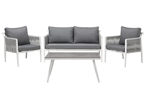 Lounge Set für 4 Personen mit Seilbespannung Aluminium weiß Auflagen grau Latina von Beliani