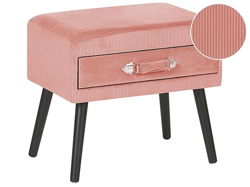 Lustiger Nachttisch 1 Schublade Koffer-Optik Cord rosa Eurostar von Beliani