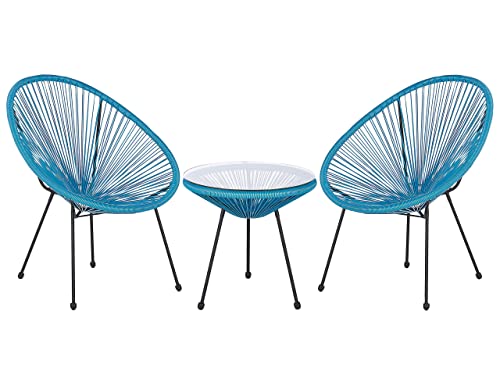 Lustiges Balkonset 2 Stühle mit 1 Tisch Spaghetti-Optik Rattan blau Acapulco II von Beliani