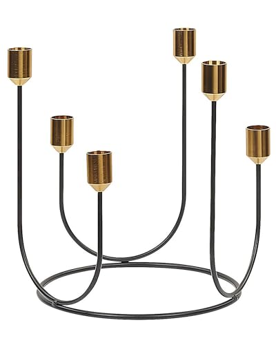Mehrarmiger Kerzenständer Kerzenhalter Kerzendeko Schwarz/Gold Metall 6-flammig von Beliani