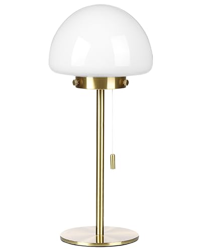 Minimalistische Tischleuchte mit Zugschalter Lampenschirm aus Glas mit Metallsockel Gold Moruga von Beliani