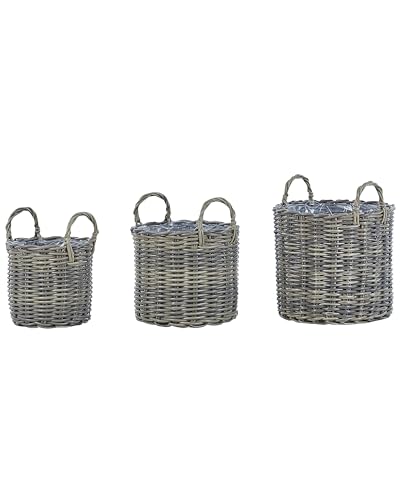 Moderne Blumenkörbe 3er Set aus PE Rattan braun taupe Outdoor Nikiti von Beliani