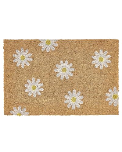 Moderne Fußmatte für den Innenbereich 40 x 60 cm Florales Gänseblümchen-Muster Kokosfaser Anti-Rutsch PVC-Rücken Natur Topko von Beliani