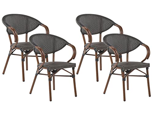 Moderne Gartenstühle 4er Set grau / dunkler Holzfarbton Aluminiumgestell Caspri von Beliani