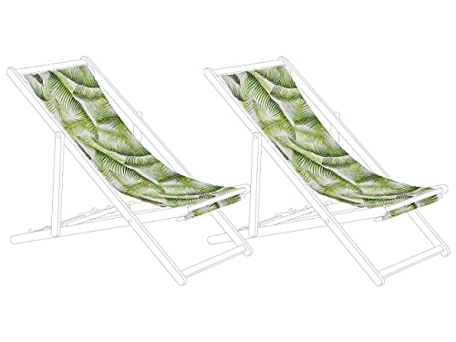 Moderne Stoffbezüge grün / weiß 2er Set Palmenmotiv für Gartenliege Anzio/Avellino von Beliani