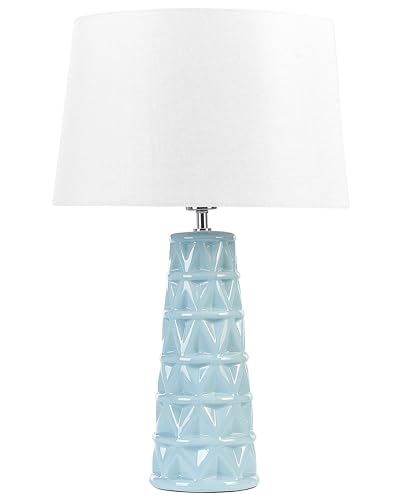 Moderne Tischlampe Keramik glänzend Basis Textil Schirm Wohnzimmer Blau Vinces von Beliani