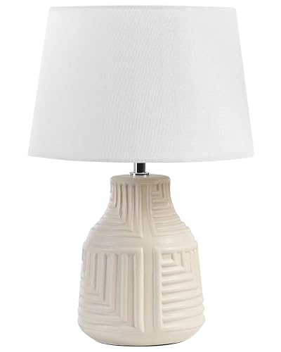 Moderne Tischlampe Keramiksockel Stoffschirm Wohnzimmer Beige Ozama von Beliani