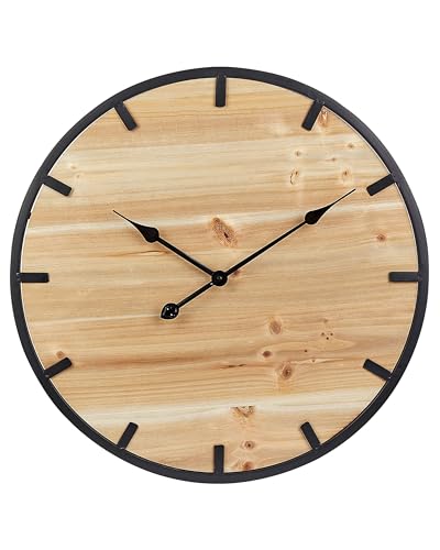 Moderne Wanduhr rund heller Holzfarbton Tannenholz Metall Caborca von Beliani