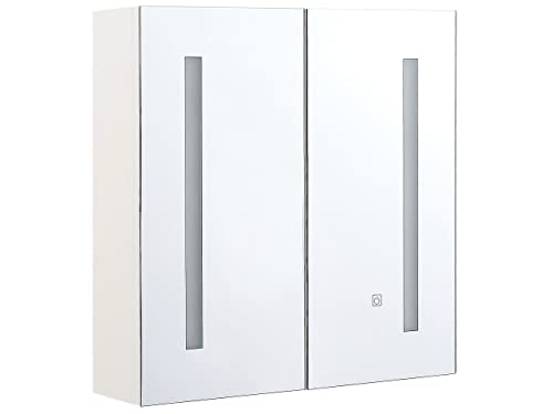 Moderner Bad Spiegelschrank 60x60 cm 2 türig mit LED Beleuchtung weiß Chabunco von Beliani