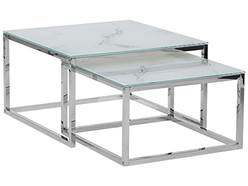 Moderner Couchtisch im 2er Set mit Glastischplatte in Weiß Marmor Optik Brea von Beliani