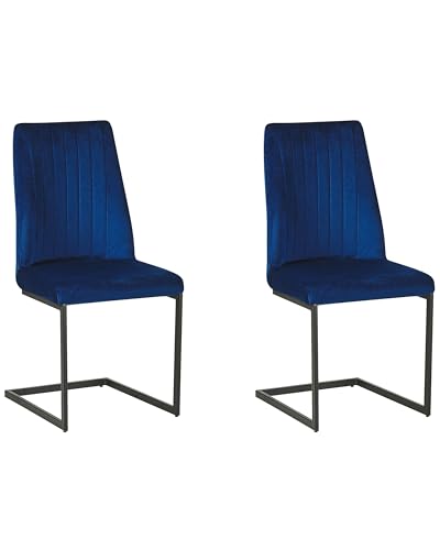 Moderner Freischwinger Stuhl 2er Set Kobaltblau Samtstoff Metallgestell Lavonia von Beliani