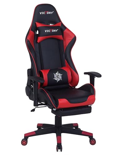 Moderner Gaming Stuhl mit Fußstützen drehbar Schwarz/Rot Kunstleder Victory von Beliani