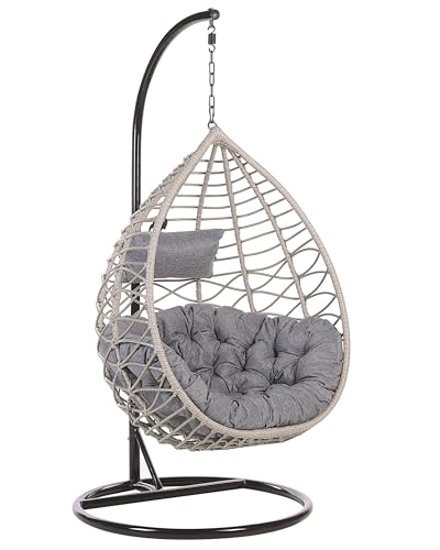 Moderner Hängekorbsessel Rattan mit schwarzem Gestell inkl. Kissen Grau Arsita Moderner Hängekorbsessel Rattan mit schwarzem Gestell inkl. Kissen Grau Arsita von Beliani