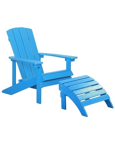 Beliani Moderner Muskoka Gartenstuhl Kunstholz Blau mit Hocker Armlehnen Adirondack von Beliani