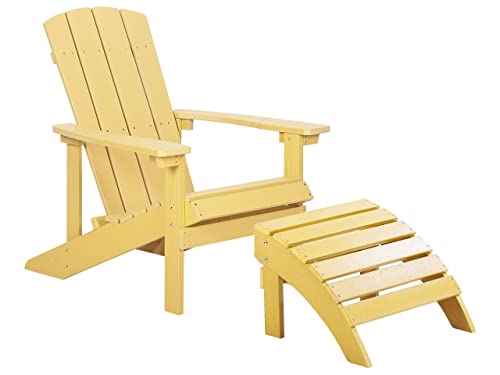 Moderner Muskoka Gartenstuhl Kunstholz Gelb mit Hocker Armlehnen Adirondack von Beliani