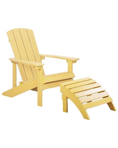 Moderner Muskoka Gartenstuhl Kunstholz Gelb mit Hocker Armlehnen Adirondack von Beliani