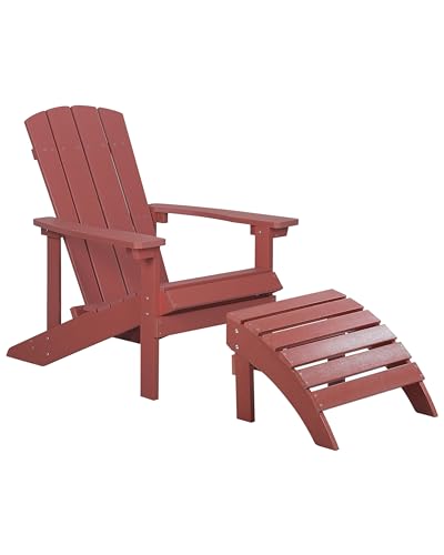 Moderner Muskoka Gartenstuhl Kunstholz Rot mit Hocker Armlehnen Adirondack von Beliani