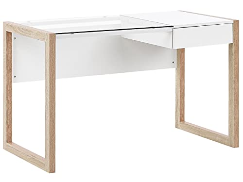 Moderner Schreibtisch 1 Schublade 120 x 60 in Weiß/heller Holzfarbton Jenks von Beliani