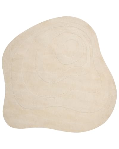 Moderner Teppich Viskose Wolle Kurzhaar Unregelmäßige Form 160x160cm Beige Gorano von Beliani