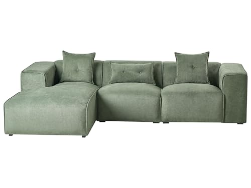 Beliani Modernes Ecksofa in Grün mit 3 Zierkissen Chenille Stoff Eckcouch rechts Dolva Beliani Modernes Ecksofa in Grün mit 3 Zierkissen Chenille Stoff Eckcouch rechts Dolva von Beliani