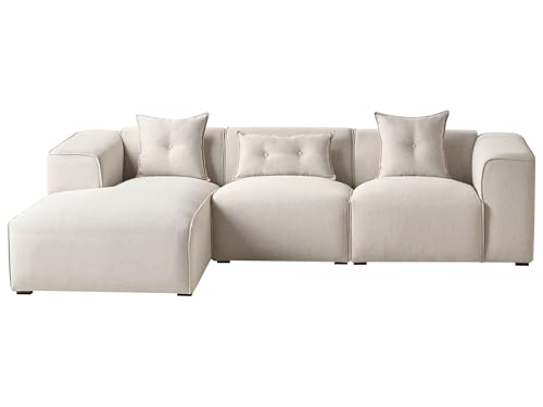 Modernes Ecksofa in hellem Beige mit 3 Zierkissen Stoffbezug Eckcouch rechts Dolva von Beliani