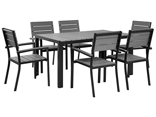 Gartenmöbel Set 7-teilig Aluminium schwarz Kunstholz grau Tisch 6 Stühle Como von Beliani