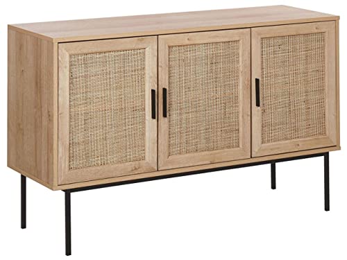 Beliani Modernes Sideboard 3 Rattan-Türen Heller Holzfarbton Schwarze Metallbeine Pasco von Beliani