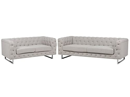 Modernes Sofa Set 2er Sofa 3er Sofa Polsterbezug Chesterfield Stil beige Vissland von Beliani