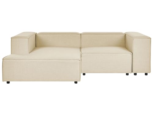 Modul-Ecksofa Leinen beige 2-Sitzer Sofa mit Chaiselongue rechtsseitig Aprica von Beliani