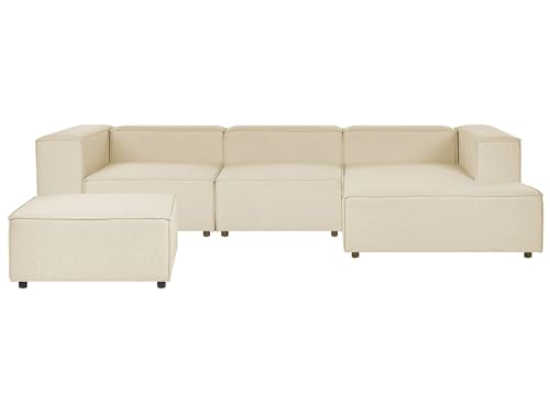 Modul-Ecksofa Leinen beige 3-Sitzer Sofa mit Ottomane Chaiselongue links Aprica von Beliani