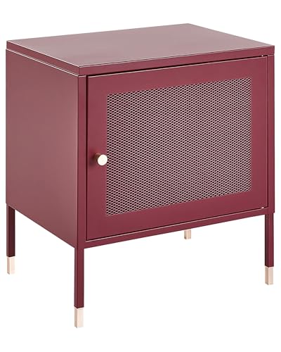 Beliani Nachttisch Metall rot mit Gittertür rechteckig 45 x 35 x 51 cm Industrie Ossett von Beliani