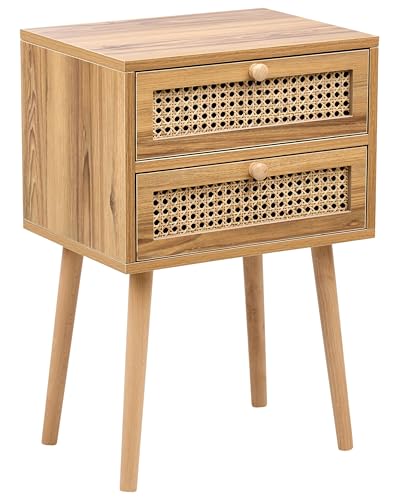 Nachttisch Rattan hell braun mit Wiener Geflecht Schubladen Boho Rustikal Butte von Beliani
